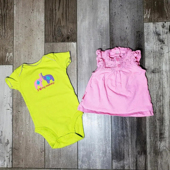 Carter's Baby Girl 3 Month Summer Top Bundle Pink Lime Green - Picture 1 of 11